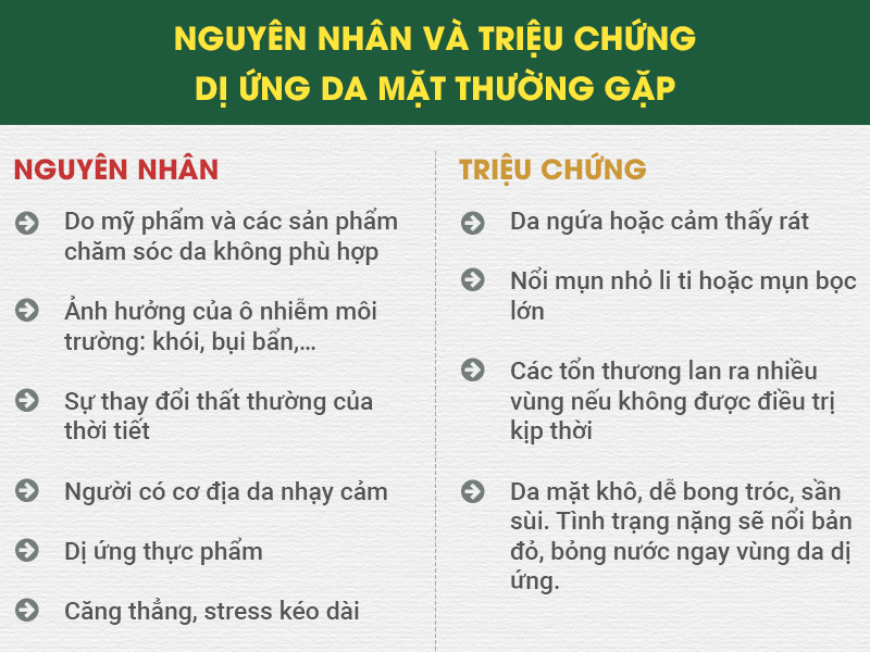 Các nguyên nhân và triệu chứng dị ứng da mặt thường gặp.