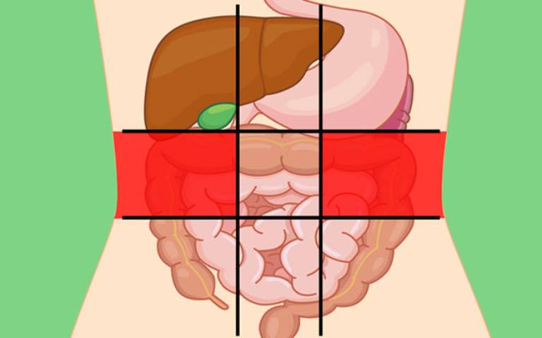 Hình ảnh vị trí đau bụng ở hai bên trái phải của phần bụng giữa