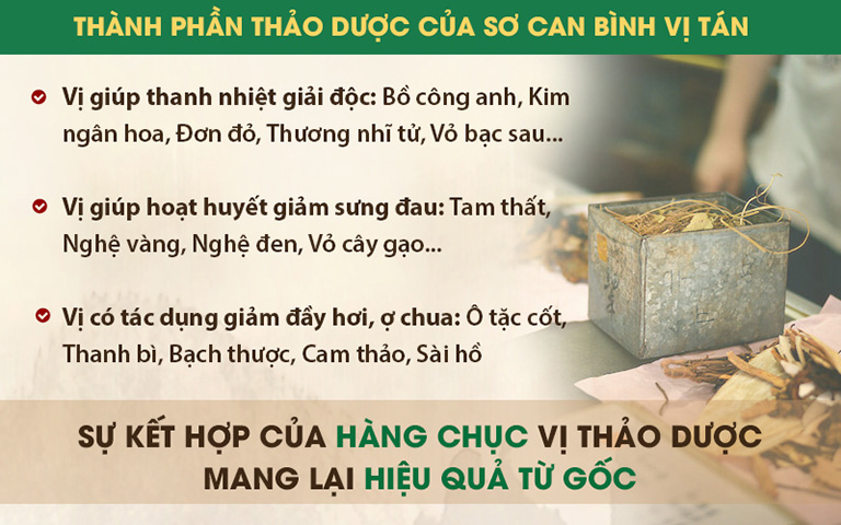 Một số thành phần chính trong Sơ can Bình vị tán