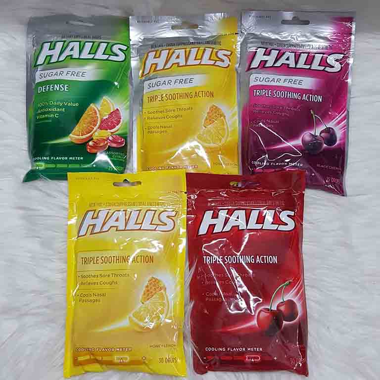 Kẹo Halls ngậm trị ho rất đa dạng về hương vị, chủng loại