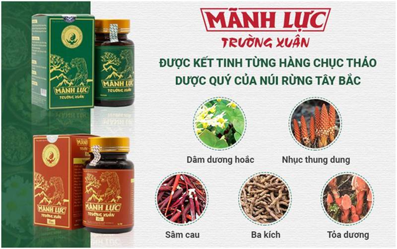 Thực phẩm bảo vệ sức khoẻ MÃNH LỰC TRƯỜNG XUÂN chứa thành phần chính là thảo dược tự nhiên