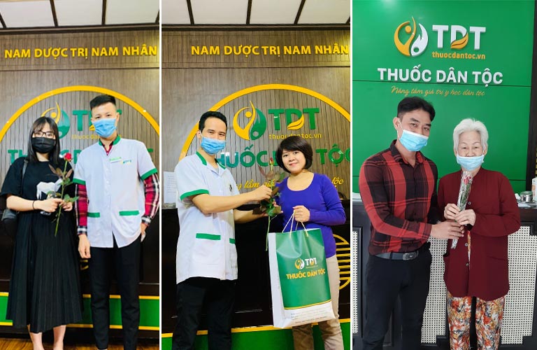 Đội ngũ bác sĩ Thuốc dân tộc tặng quà bệnh nhân thăm khám ngày 8-3