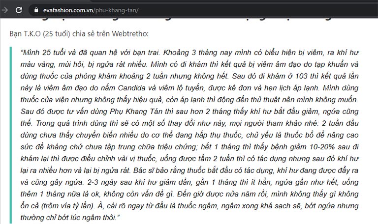 Trên các trang tin, chị em cũng nhắc tới Phụ Khang Tán là một giải pháp điều trị phụ khoa hiệu quả