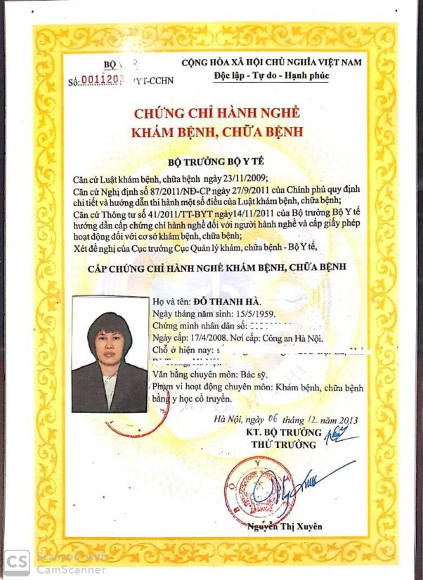 Giấy phép hành nghề của THS.BS ĐỖ THANH HÀ