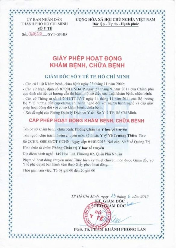 giấy phép hoạt động trung tâm thuốc dân tộc cơ sở hồ chí minh