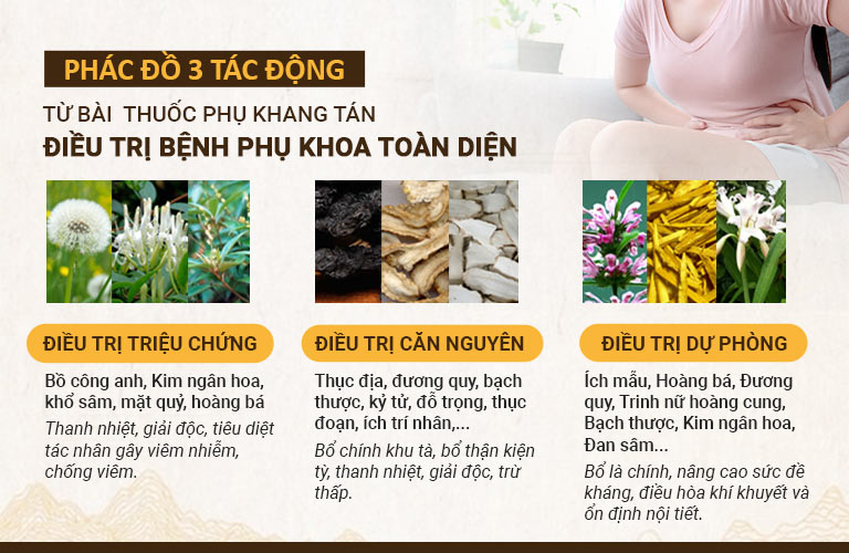 Phác đồ điều trị 3 tác động toàn diện có trong bài thuốc Phụ Khang Tán