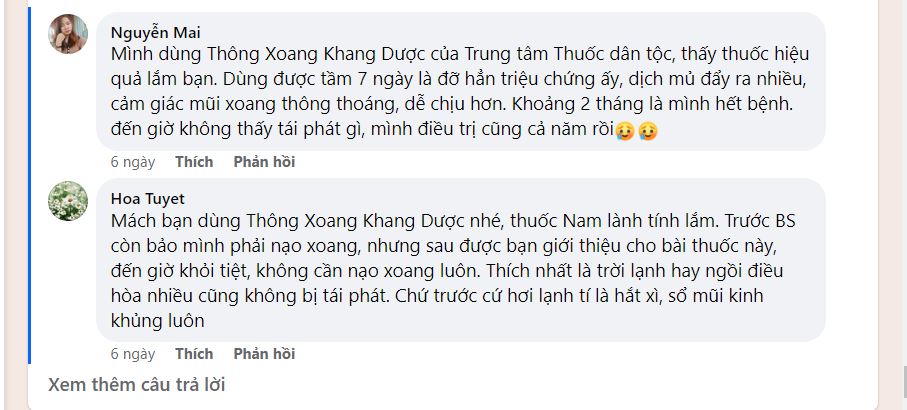 Phản hồi về bài thuốc Thông Xoang Khang Dược