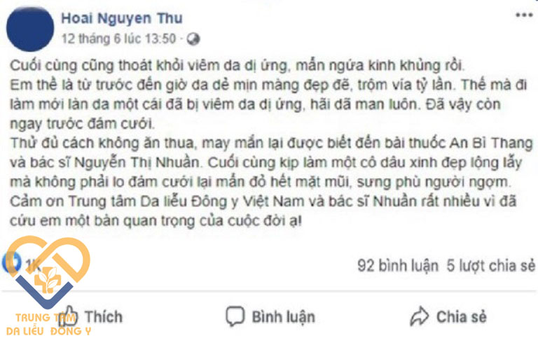 Bệnh nhân viêm da dị ứng chia sẻ về Nhất Nam An Bì Thang trên Facebook