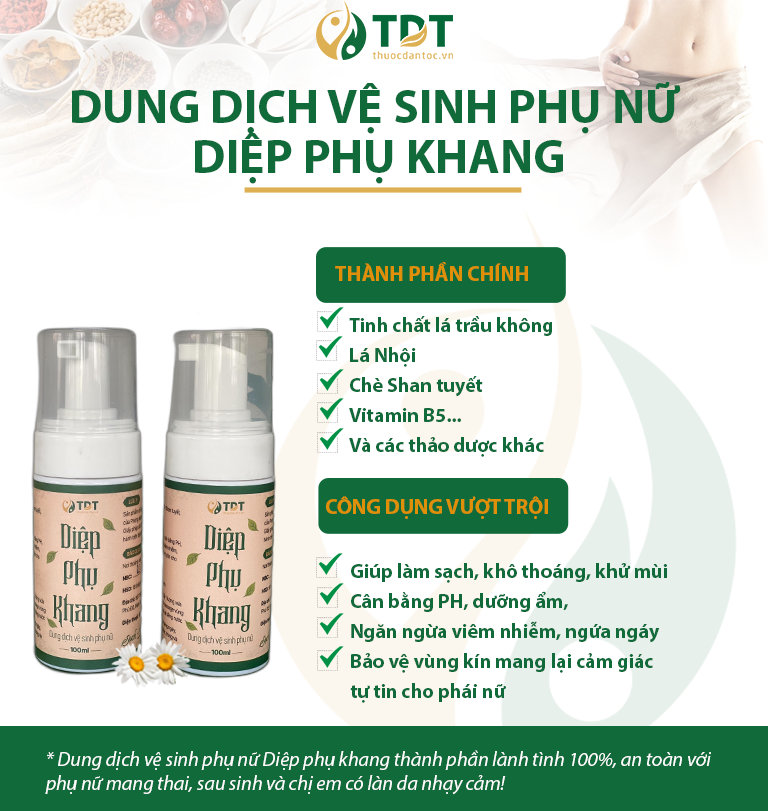 Thành phần và một số công dụng nổi bật của dung dịch vệ sinh phụ nữ Diệp Phụ Khang