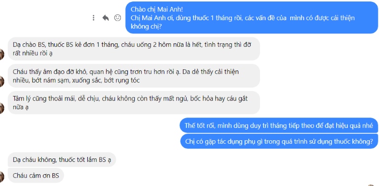 Chị Mai Anh phản hồi sau 1 tháng điều trị