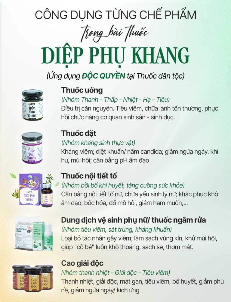 Công dụng cụ thể của các chế phẩm trong bài thuốc Diệp phụ khang chữa Phụ khoa