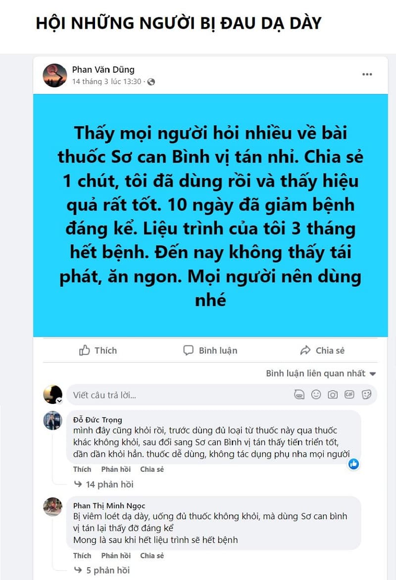 Bài đăng chia sẻ về hiệu quả sử dụng bài thuốc