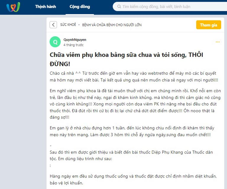 Thuốc dân tộc chữa viêm phụ khoa được chị em chia sẻ cho nhau trên các trang mạng xã hội