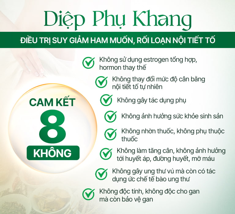 Cam kết 8 Không của bài thuốc Diệp Phụ Khang nội tiết, sinh lý nữ